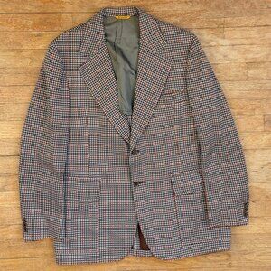 Vintage Mens 1960s Houndsooth Plaid Blazer Size 40R Poly Knit Sport Coat Jacket